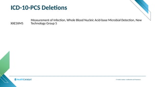 © Health Catalyst. Confidential and Proprietary.
XXE5XM5
Measurement of Infection, Whole Blood Nucleic Acid-base Microbial Detection, New
Technology Group 5
ICD-10-PCS Deletions
 