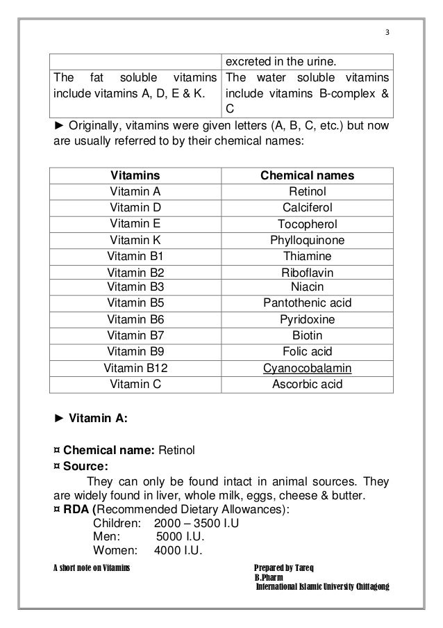 A Short Note On Vitamins