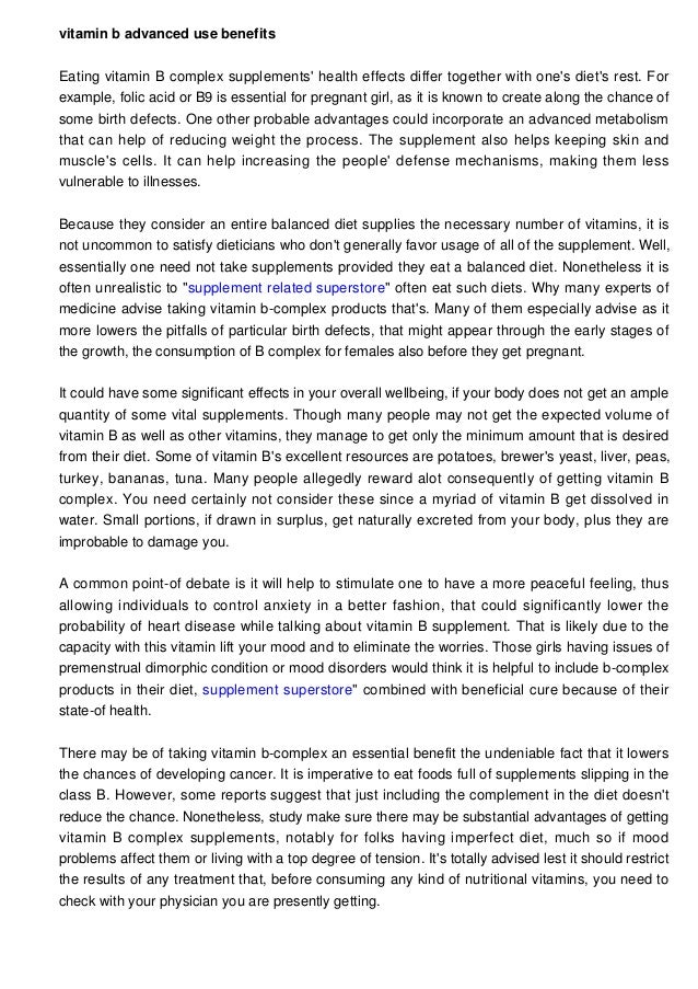 Vitamin B Complex Usage Benefits