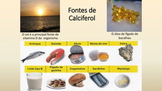 Fontes de
Calciferol
O sol é a principal fonte de
vitamina D do organismo
O óleo de fígado de
bacalhau
 
