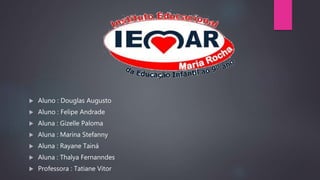  Aluno : Douglas Augusto
 Aluno : Felipe Andrade
 Aluna : Gizelle Paloma
 Aluna : Marina Stefanny
 Aluna : Rayane Tainá
 Aluna : Thalya Fernanndes
 Professora : Tatiane Vitor
 