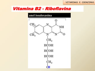 Vitamina B2 - Riboflavina
H
anel isoaloxasina
VITAMINAS E COENZIMAS
 