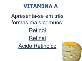 VITAMINAS Propriedades GeraisLIBERADORAS DE ENERGIAANTIOXIDANTESHEMATOPOESESVITAMINAB1B2B3B8B5COLINAVITAMINAB9B12VITAMINA CarotenoidesACEOUTRASHIDROSSOLÚVEISVITAMINAB6KDLIPOSSOLÚVEIS