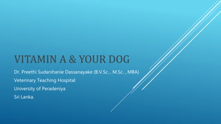 VITAMIN A & YOUR DOG
Dr. Preethi Sudarshanie Dassanayake (B.V.Sc. , M.Sc. , MBA)
Veterinary Teaching Hospital
University of Peradeniya
Sri Lanka.
 