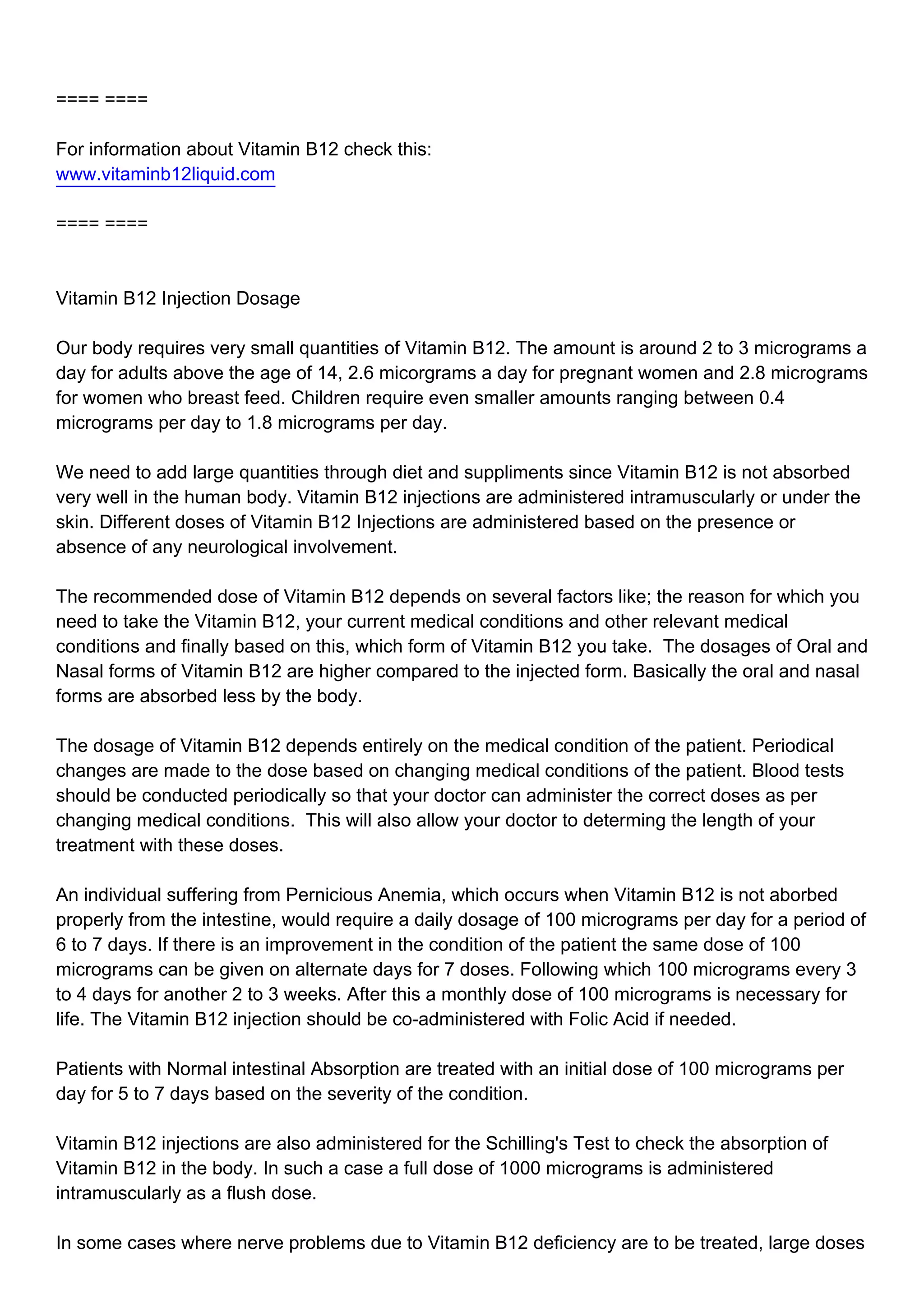 Vitamin B12 Injection Dosage PDF