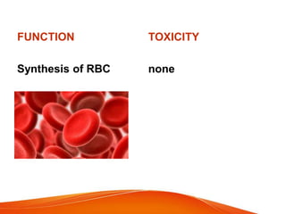 FUNCTION
Synthesis of RBC
TOXICITY
none
 
