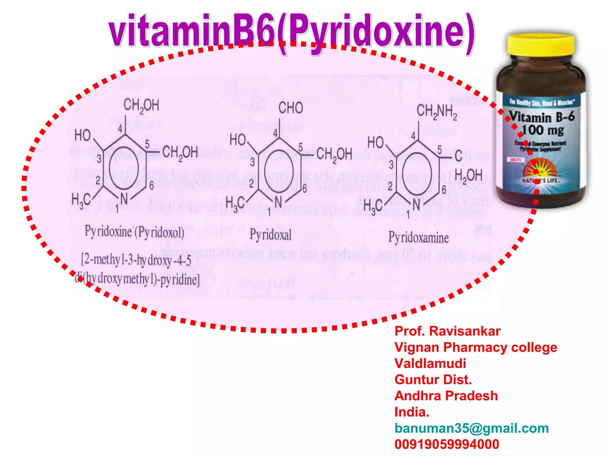 VITAMIN B6 [MEDICINAL CHEMISTRY] BY P.RAVISANKAR. SOURCES,STRUCTURES OF