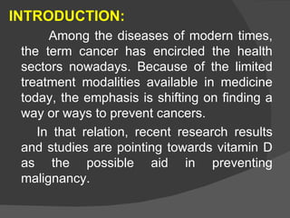 Role of Vitamin D in Cancer Prevention | PPT