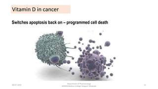 Vitamin D in cancer
Switches apoptosis back on – programmed cell death
08-07-2016
Department of Pharmacology
MIMER Medical College Talegaon Dhabade
31
 
