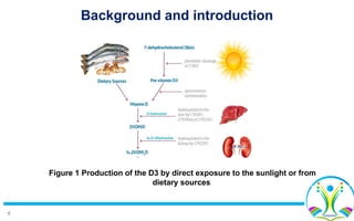 5
Background and introduction
Figure 1 Production of the D3 by direct exposure to the sunlight or from
dietary sources
 