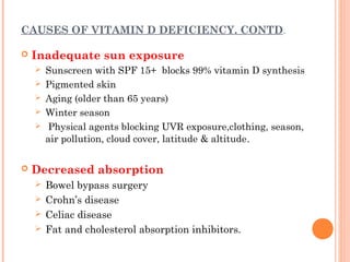Chart-style image discussing vitamin D deficiency and its contributing factors