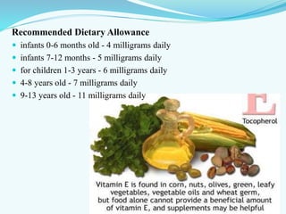 Recommended Dietary Allowance
 infants 0-6 months old - 4 milligrams daily
 infants 7-12 months - 5 milligrams daily
 for children 1-3 years - 6 milligrams daily
 4-8 years old - 7 milligrams daily
 9-13 years old - 11 milligrams daily
 