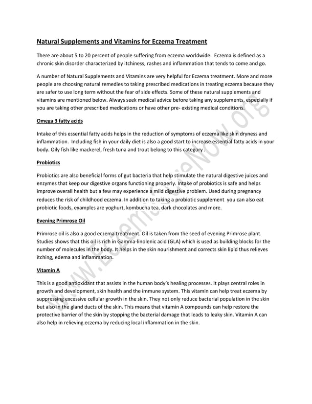 Vitamins and natural supplements for eczema cure