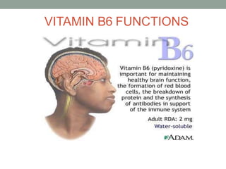 VITAMIN B6 FUNCTIONS
 