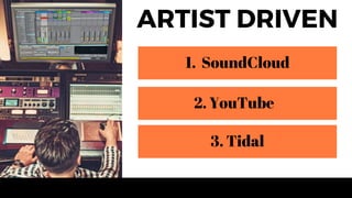 Vita Verde Winter Promotions 2020
ARTIST DRIVEN
1. SoundCloud
2. YouTube
3. Tidal
 