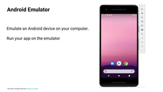 This work is licensed under the Apache 2.0 License
Android Emulator
Emulate an Android device on your computer.
Run your app on the emulator
 