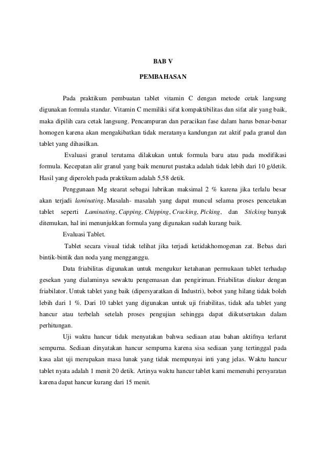 Laporan Praktikum Pembuatan Tablet Vitamin C Laporan Praktikum Pembuatan Tablet Vitamin C