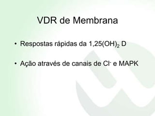 VDR de Membrana

• Respostas rápidas da 1,25(OH)2 D

• Ação através de canais de Cl- e MAPK
 