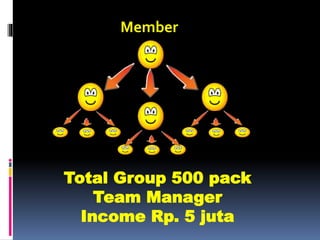 Member
Total Group 500 pack
Team Manager
Income Rp. 5 juta
 