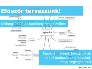 Először tervezzünk!

Költségkímélő és hatékony megközelítés




                        Írjunk le mindent, beszéljük át,
                         ha kell módosítsuk a terveket,
                                    majd véglegesítsük
                                                Kép: Vitényi Imre
 