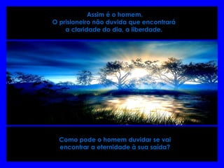   Assim é o homem.  O prisioneiro não duvida que encontrará  a claridade do dia, a liberdade.   Como pode o homem duvidar se vai encontrar a eternidade à sua saída? 