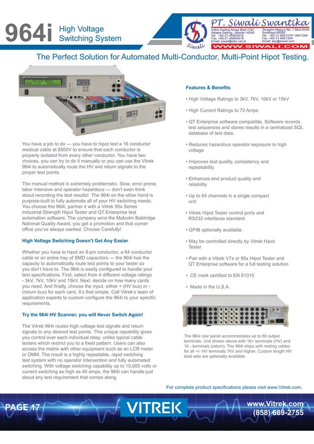 Vitrek Catalog | Electrical Safety and Test Equipment | PDF
