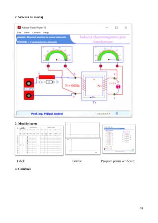 38
2. Schema de montaj
3. Mod de lucru
Tabel: Grafice: Program pentru verificare:
4. Concluzii
 