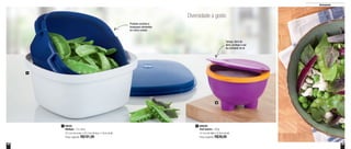 38 39
Armazenar
Diversidade a gosto
Produto cozinha e
branqueia alimentos
no micro-ondas
Tampa, fácil de
abrir, protege o sal
da umidade do ar
89548
Múltipla - 2,5 Litros
23,1cm de comp. x 23,1cm de larg. x 14cm de alt.
Preço sugerido: R$101,00
1 800580
Chef Saleiro - 450g
14,1cm de diâm x 8,4cm de alt.
Preço sugerido: R$39,00
2
1
2
 