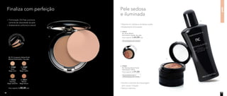 Formulação Oil-Free: promove
controle de oleosidade da pele
Acabamento uniforme e natural
Finaliza com perfeiçãoCompartiment
o
exclusivo para
esponja
pele
Dermatologicamente e
Oftalmologicamente testado
6. 97042	
	 NC Demaquilante Facial
	 Nutrimetics 140ml
Preço sugerido: R$ 51,00
Facilita a retirada da maquiagem
sem causar irritação
Textura cremosa
5. 97016	
	 NC Blush Baked
Nutrimetics Júpiter 2g cada
	 Preço sugerido: R$ 63,00 cada
Dermatologicamente testado
Vitamina E: hidrata e revitaliza a pele
Acabamento bronzeado
Pele sedosa
e iluminada
	 NC Pó Compacto Velvet Finish
Mineral Nutrimetics 11g cada
	 Preço sugerido: R$ 82,00 cada
1. 97008
Sand
Bege claro
2. 97009
Maple
Bege médio
3. 97010
Nutmeg
Bege castanho
4. 97011
Mocha
Bege escuro
4.
5.
6.
Duo de
cores
1918
 