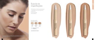 NC Corretivo Líquido
Nutrimetics 2,5ml cada
	 Preço sugerido: R$ 59,00 cada
	 Por: R$ 55,00 cada
1. 97002
Light
Claro
2. 97003
Medium
Médio
3. 97004
Dark
Escuro
Dermatologicamente testado
Suaviza as
imperfeições
Microesferas minerais que amenizam
a percepção de linhas superficiais
Textura fina
Pincel aplicador
Alta cobertura
A modelo está usando Primer Facial, Corretivo Líquido Light/Claro, Base Líquida Mineral
Matte Butterscoth/Bege claro, Pó Compacto Velvet Finish Mineral Sand/Bege claro e
Blush Baked Júpiter no rosto.
pele
1. 2. 3.
16 17
 