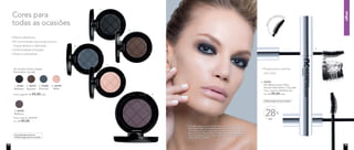 A modelo está usando Primer Facial, Corretivo Líquido Light,
Base Líquida Mineral Matte Butterscoth, Pó Compacto Velvet
Finish Mineral Sand e Blush Júpiter no rosto. Lápis Retrátil para
Olhos à Prova d’água Preto, Sombra Colour Impact Espresso e
Charcoal e Máscara para Cílios Volume nos olhos. Gloss Brilho
Labial Blush nos lábios.
	 Preço sugerido: R$ 55,00
	 Por: R$ 49,00
3. 97000
Charcoal
4. 96998
Ballet
NC Sombra Colour Impact
Nutrimetics 1g cada
5. 96999
Mulberry
2. 96997
Espresso
1. 97001
Midnight
Preço sugerido: R$ 55,00 cada
Dermatologicamente e
Oftalmologicamente testado
Cores para
todas as ocasiões
Ótima aderência
Pó micronizado que proporciona
toque sedoso e delicado
Uniformidade e fixação
Textura aveludada
6. 96995
NC Máscara para Cílios
Volume Nutrimetics 7,5g cada
	 Preço sugerido: R$ 69,00 cada
	 Por: R$ 49,00 cada
Oftalmologicamente testado
OFF
28%
olhos
1.
2.
3.
4.
5.
6.
Aplicad
or ergonômico
Proporciona volume
aos cílios
14 15
 