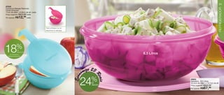 vitrine08-regiaoB_regiao B 6/11/12 8:38 AM Page 22




                                                                                                                                              23
       87533




                                                                                                                                              REFRIGERADOR
       Conserva Metade Redondo
       Cores Diversas*
       11cm de diâm. x 6,8cm de alt. cada
       Preço sugerido: R$15,99 cada
       Por apenas: R$   12,99 cada

                                                     *Será entregue na cor
                                                     disponível no estoque.




                     %
      18            de
                    desconto
           no Conserva
          Metade Redondo
                                                                                                  6,5 Litros




                                                                                 omize 23



                                                                                         Re
                                                                              Econ
                                                                                      %

                                                                                            ais
                                                                                24    de
                                                                                      desconto
                                                                                                               86604
                                                                                                               Saladeira - 6,5 Litros
                                                                                                               32,4cm de diâm. x 13,1cm de alt.

                                                                                                               Por apenas: R$
                                                                                                                             R$90,99
                                                                                                               Preço sugerido:
                                                                                                                                 67,
                                                                                                                                  99
   22
 