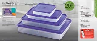 vitrine08-regiaoB_regiao B 6/11/12 8:39 AM Page 26




                                                                                                                                              27
      linha         Refri Box                                     1




                                                                                                                                              REFRIGERADOR
                                                                                %
                                                              2
                                                                      20          de
                                                                                  desconto
                                                                      no Refri Box nº1
                                                                                             1   87519
                                                                                                 Arara - 400ml
                                                                                                 13,7 x 12,7 x 3,8cm
                                                                                                 Preço sugerido:   R$17,99


                                                                                             2   87520
                                                                                                 Refri Box nº1 - 750ml
                                                                                                 24,1 x 14,3 x 4,2cm
                                                          3
                                                                                                 Preço sugerido:   R$33,99
                                                                                                 Por apenas:   R$26,99
       • Para uso no Refrigerador.                                                           3   87521
       • Produtos empilháveis para melhor                                                        Refri Box nº2 - 1,5 Litros
       organização.                                   4                                          29,3 x 18,2 x 5,2cm
       • Tampa hermética que ajuda a conservar
       frutas e verduras sempre frescas, alimentos
                                                                                                 Preço sugerido:   R$55,99
       com grande porcentagem de água como
       carnes e frios no refrigerador.
       • Feita com material translúcido que permite                                          4   87522
       identificar o conteúdo.                                                                   Refri Box nº3 - 3,5 Litros
                                                                                                 34,9 x 24 x 6,8cm
                                                                                                 Preço sugerido:   R$88,99


                                                                                                               GRÁTIS
                                                                                                               Amostra Neo Man Sport
                                                                                                               Deo Colônia (4ml) na
                                                                                                               compra de qualquer produto
                                                                                                               da Linha Refri Box.

                                                                                                               Conheça essa nova
                                                                                                               fragrância no Vitrine Fuller
                                                                                                               Cosméticos 09/2012.

      26
 