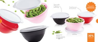 Você pode armazenar
sem risco de vazar!
Primeiro produto
da Tupperware, e
amado até hoje!
Desconto
IMPERDÍVEL
30%de desconto nas
páginas 58 e 59
801178 | Rosa
Tigela Maravilhosa
500ml cada
13,5 diâmetro X 7,8 altura (cm)
Preço sugerido: R$ 33,00 cada
Por: R$
23,00 cada
801327 | Preta
892094 | Vermelha
58 59
 