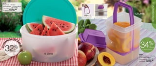 83770                                                                                                                                    43
 Porta Tudo - 10 Litros




                                                                                                                                          REFRIGERADOR
 32cm de diâm. x 15,6cm de alt.
               R$105,99
 Preço sugerido:
 Por apenas: R$    70,
                   99


                                                                                                             1,2 Litros
                                                Fácil e prático para retirar   Encaixa-se perfeitamente na
                                                até a última conserva.         porta da geladeira.




       m
        .ize 35 R
      o
                                .                                                                                 34               %
                         eais
Econ




                    %
      32
                                                                                                                                    de
                                                                                                                                    desconto
                     de                                                                                               no Serve Conserva
                     desconto

                                    10 Litros                                                                    86402
                                                                                                                 Serve Conserva - 1,2 Litros
                                                                                                                 11,4 x 9,8 x 18,8cm
                                                                                                                               R$54,99
                                                                                                                 Preço sugerido:
                                                                                                                 Por apenas: R$    35,
                                                                                                                                    99
 42
 