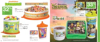 Infantil
                                                                                                                               Arte do Pratinho


                                                                                                                                                                                                                                                                        %
                                                                                                                                                                                                                                                       33     de desconto




      32                      %                                                                                                                                                                                                                              no Copo Shrek
                                                     83603                                                                                                                                                     Arte do Copo
                                                     Backyardigans Pratinho
                                                     500ml
                                                                                                                                                                                                                84353
               de desconto                           Preço sugerido:   R$21,99                                                                                                                                  Shrek Copo
                                                                                                                                                                                                                470ml
              na Redondinha
              Backyardigans                                                                                                                                                                                     Preço sugerido:   R$29,99

                                                                                                                                                                               84162
                                                                                                                                                                                                                Por apenas:   R$19,99
                                                                                                                                                  Arte do Caneca
                                                                                                                                                                               Shrek Porta Sanduíche
                                                                                                                                                                               13,9 x 13,3 x 5,1cm
                                                                                                                                                                               Preço sugerido:   R$35,99

                                                                                                                                                   84354
                                                                                                                                                   Shrek Caneca
                                                                                                                                                   350ml
                                                                       83866
                                                                       Backyardigans Redondinha
                                                                                                                                                   Preço sugerido:   R$20,99
                                                                       500ml
                                                                       Preço sugerido:   R$21,99

                                                                       Por apenas:   R$14,99



                                                                                                   Arte do Copinho


                                                                                                   83601
     Arte da Redondinha                                                                            Backyardigans Copinho
                                                                                                   200ml
      © 2010 Viacom International Inc. Todos os direitos reservados.
       Backyardigans é reproduzido em associação com Nelvana.
                                                                                                   Preço sugerido:   R$21,99
30                                                                                                                                                                                                    Shrek Forever After TM & © 2010 DreamWorks Animation L.L.C.               31
 