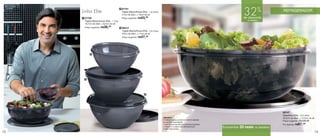 vitrine03_vit03 1/21/13 10:15 AM Page 18




      Linha Elite
                                                                                                                                                                                    32%
                                                                                 2 87791
                                           Linha Elite                            Tigela Maravilhosa Elite - 1,8 Litros                                                                                  REFRIGERADOR
                                                                                  21cm de diâm. x 10cm de alt.
                                           1 87790                                Preço sugerido: R$ 43,99                                                                          de desconto
                                            Tigela Maravilhosa Elite - 1 Litro                                                                                                         na Saladeira
                                            18,7cm de diâm. x 9,2cm de alt.
                                            Preço sugerido: R$ 38, 49
                                                                                 3 88012
                                                                                  Tigela Maravilhosa Elite - 2,6 Litros
                                                                                  22cm de diâm. x 11cm de alt.
                                                                                  Preço sugerido: R$ 47,49




                                                 1




                                            2




                                                                                                         3




                                                                                                                                                                                                         88147
                                                                                                                                                                                                         Saladeira Elite - 6,5 Litros
                                                                                                                          Saladeira                                                                      32,5cm de diâm. x 12,3cm de alt.
                                                                                                                          • Indicada para conservar e servir saladas
                                                                                                                                                                                                         Preço sugerido: R$100,49
                                                                                                                          em grande quantidade;
                                                                                                                          • Sua tampa hermética e estanque garante                                       Por apenas: R$  67,49
                                                                                                                          o frescor e o sabor dos alimentos por
                                                                                                                          muito mais tempo.
                                                                                                                                                                       Economize 33 reais na Saladeira
 18                                                                                                                                                                                                                                     19
 