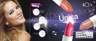 39



                                                                                                                                                     40
                                                                                                   C




                                                                                                                                                    ate
                                                                                                    or    9
        Faça seu Look                                                                                  al 478
                                                                                                         Ra 2
                                                                                                            di
        com                                                                                                    an
                                                                                                                  te




        1º    Pas
                  so                     Aplique a Base
                                         Líquida Colorfull na
                                         pele e em seguida
                                         o Pó Compacto
                                         Bege Claro.




        No canto lacrimal dos olhos
          aplique a Colorfull Sombra
                                     2º  Passo



     Duo Romântico Azul. Continue
       aplicando a sombra na parte
         de baixo dos olhos, do lado
     externo do olho, forçando bem
                           o traçado.




           3º      Passo
                                           Utilize a sombra Asa de
                                           Borboleta Iluminador
                                           esfumando até o ﬁnal
                                           da sobrancelha.
                                                                                                                                                                Nud
                                                                                                                                                                    e
                                                                                                                                                                     84
                                                                                                                                                                 947 Chic




                                         4º




                                                                                                                                  rela
                                                                                                                       Pink P 783
                                                                                                                                                          Preço Especial




                                                                                                                             assa
                                                                                                                            94
                                            Passo




                                                                     especial
                                                                                                                                                    17,99
                                                                                Colorfull Batom
                 Para ﬁnalizar o look,
            utilize o batom Colorfull
                                                                                3,5g cada                                                1 por R$
                                                                                                                                         2 por R$ 10,99
                          Nude Chic.                                            Sug.: R$   17,99
                                                                                                                                                     cada

                                                                                                                                         3 ou mais por R$ 9,99
                                                                                                                                                            cada
38
 