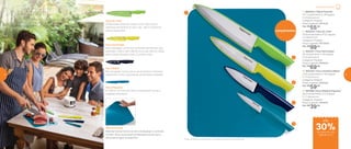 Todo churrasqueiro sabe que o segredo
de um bom e saboroso churrasco está
no corte da carne. #DiaDeChurrasco
Está no corte
5 | 891968 | Faca Utilitária Pequena*
20,2 comprimento X 2,3 largura
X 1,7 altura (cm)
Categoria: Preparar
Preço sugerido: R$56,00
Por: R$
39,00
3 | 802241 | Faca Serrilhada*
29 comprimento X 3,6 largura
X 2,2 altura (cm)
Categoria: Preparar
Preço sugerido: R$96,00
Por: R$
69,00
4 | 802242 | Faca Utilitária Média*
23,9 comprimento X 3,6 largura
X 1,7 altura (cm)
Categoria: Preparar
Preço sugerido: R$80,00
Por: R$
59,00
2 | 802240 | Faca do Chef*
33,6 comprimento X 5,2 largura
X 2 altura (cm)
Categoria: Preparar
Preço sugerido: R$139,00
Por: R$
99,00
1 | 802243 | Tábua Flexível
37,7 comprimento X 29 largura
X 0,3 altura (cm)
Categoria: Preparar
Preço sugerido: R$75,00
Por: R$
55,00
Lançamentos
2
3
4
5
1
Faca do Chef
Afiada para todas as horas: corta, fatia e pica
diversos alimentos do dia a dia... Até a melancia,
que é resistente!
Faca Serrilhada
Sem esmagar: corte com precisão alimentos que
possuem casca, sem danificá-los por dentro. Ideal
para cortar tomates, kiwi e outras frutas
Faca Média
Ela vai ajudar você a picar os alimentos menores
rapidinho! Corte cogumelos, pimentões e batatas
Faca Pequena
A melhor na hora de fatiar e descascar frutas e
vegetais pequenos
*Todas as facas acompanham uma capa protetora para as lâminas
Tábua Flexível
Material flexível facilita na hora de despejar o conteúdo
cortado. Verso texturizado antiderrapante evita que a
tábua escorregue na superfície
Dia de Churrasco
de desconto nas
páginas 4 e 5
até
30%
4 5
 