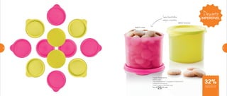 * Utilize sem a tampa quando levar ao micro-ondas
Do refrigerador
ao micro-ondas
Tupper Redondinha
500ml cada
11,6 comprimento X 13 largura X 9 altura (cm)
Categoria: Armazenar
Preço sugerido: R$37,00 cada
Por: R$
25,00 cada
800717 | Pink
89502 | Amarelo
Seus biscoitinhos
sempre crocantes
de desconto nas
páginas 60 e 61
Desconto
IMPERDÍVEL
32%
60 61
 