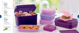 6
5
3
4
4
1
2
Reúna seus amigos e receba uma Consultora
Tupperware. Além de uma experiência incrível,
você pode ganhar todos estes produtos
BEA
Brinde
Especial
da Anfitriã
VOCÊ GANHA:
Todos os produtos do 2o
Nível +
4 | 1 Visual Box Mini Lilás 550ml
5 | 1 Porta Sanduíche Rosa
6 | 1 Visual Box com Bandeja Púrpura 4,5L
3o
Nível | 802467
Com uma
Experiência de
R$1.060,00
em vendas e
2 marcações
VOCÊ GANHA:
Todos os produtos do 1o
Nível +
4 | 1 Visual Box Mini Lilás 550ml
2o
Nível | 802466
Com uma
Experiência de
R$790,00
em vendas e
2 marcações
VOCÊ GANHA:
1 | 1 Porta Sanduíche Roxo
2 | 1 Visual Box Grande Merlot 2,3L
3 | 1 Visual Box Pequeno Hortência 1,1L
1o
Nível | 802465
Com uma
Experiência de
R$580,00
em vendas e
2 marcações
Brinde de agradecimento
*Cores variadas
Cód.: 89417
Separador de Gemas
66 67
 