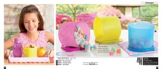 25
Armazenagem
24
Tupper Redondinha – 500ml cada
12,9cm diâm. x 9cm alt. cada
89505 - Rosa Ousado
89502 - Amarelo Neon
89504 - Azul Aqua
1
2
3
Preço sugerido: R$30,00 cada
Por apenas: R$20,00 cada
A alegria das cores
Produtos Tupperware que ajudam na
organização do lanchinho das crianças
DES
CON
TO
33%
nas Tupper Redondinhas
destas páginas 24 e 25
de desconto
1
2
3
Tampa hermética e
estanque que evita a
entrada e saída de ar e
vazamento de líquidos
Material rígido que
proporciona maior resistência
no transporte dos alimentos
Confira lançamento
na página 49
Vit09_2014 7/1/14 9:44 AM Page 24
 