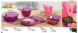 52 53
Preparar - Micro-ondas
890030
Cristalwave com Divisórias - 1,4 Litro
26cm de diâm. x 6cm de alt.
Preço sugerido: R$70,30
2 890014
Cristalwave - 1 Litro
19,3cm de diâm. x 6,5cm de alt.
Preço sugerido: R$50,00
Por apenas: R$38,00
5800566
Jarra para Aquecer
no Micro-ondas - 1 Litro
12,6cm de diâm. x 14cm de alt.
Preço sugerido: R$50,00
Por apenas: R$37,00
4891284
Cristalwave - 2 Litros
19,3cm de diâm. x 11,7cm de alt.
Preço sugerido: R$60,80
3890012
Cristalwave - 3 Litros
26cm de diâm. x 9cm de alt.
Preço sugerido: R$74,60
1
1
2
3
4
5
Você sabia que a linha Cristalwave aquece
e prepara receitas no micro-ondas?
Possui visor,
que permite a
identificação
do conteúdo
Alças para manusear o
produto após o aquecimento
Válvulas permitem
vazão do vapor durante
o aquecimento
Design ajuda a aquecer os
alimentos uniformemente
até 26%
de desconto na
página 53
DES
CON
TO
 