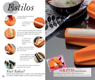 vitrine10-regiaoA_regiao A 8/6/12 3:21 PM Page 46




                           1 – unte com óleo ambas as partes do
                           Sushi Maker Maki.

                                      2 – preencha a base com
                                      arroz até o limite
                                      indicado.


                           3 – com o auxílio de uma espátula, abra um espaço no
                           meio do arroz e coloque os ingredientes de sua escolha
                           para recheá-lo de ponta a ponta (sem ultrapassar a
                           borda da base).
                                     4 – cubra com mais
                                     arroz e pressione
                                     levemente com uma
                                     espátula.

                           5 -  coloque a tampa do Sushi Maker
                           Maki e pressione com as duas mãos
                           sobre as abas laterais.

                                  6 – abra e desenforme o arroz
                                  sobre uma folha de nori (alga)
                                  aberta. Enrole até envolver
                                  todo o rolo de arroz.


                           7 – corte o rolo ao meio e depois cada metade em 3
                           partes iguais. Sirva a seguir.


         Você Sabia?                                                                         GRÁTIS Guia de Receitas
         Maki em japonês significa “rolo”, “enrolado”. Com o Sushi Maker Maki       na compra do Sushi Maker Maki Tupperware.
                                                                                    Guia Sushi Maker Maki com mais opções de receitas e uso do produto.
         você obtem verdadeiros Makis com recheios diversos em instantes.
  46
 