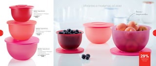 89959 | Tigela Murano
1,3 Litro
18,6 comprimento X 17,8 largura
X 11,6 altura (cm)
R$
40,00
800559 | Tigela Murano
2,5 Litros
22,8 comprimento X 21,8 largura
X 12,8 altura (cm)
R$
52,00
800396 | Tigela Murano
4,3 Litros
27 comprimento X 25,8 largura
X 14,8 altura (cm)
Preço sugerido: R$ 79,00
Por: R$
56,00
Servir
29%de desconto na
Tigela Murano
4,3 Litros
Vibrantes e modernas, só elas!
Armazenee
transportecombeleza
28 29
 