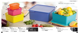 48 49
Aba facilita
a abertura
Otimiza espaço
dentro do
refrigerador
29%
de desconto
no Basic Line
2,5 Litros
DES
CON
TO
800781
Basic Line Neon - 5 Litros
25,1cm de comp. x 25,1cm de larg. x 11,4cm de alt.
Preço sugerido: R$68,20
4 891667
Basic Line Neon - 2,5 Litros
19,9cm de comp. x 19,9cm de larg. x 9,6cm de alt.
Preço sugerido: R$ 46,90
Por: R$33,00
5800782
Basic Line Neon - 160ml
10,8cm de comp. x 5,3cm de larg.
x 6,7cm de alt.
Preço sugerido: R$19,20
1 800783
Basic Line Neon - 500ml
13,5cm de comp. x 11cm de larg.
x 6,3cm de alt.
Preço sugerido: R$24,50
2 800784
Basic Line Neon - 1,2 Litro
16cm de comp. x 15,5cm de larg.
x 8cm de alt.
Preço sugerido: R$34,00
3
Basic Line Neon
160ml + 500ml + 1,2 Litro
Por: R$49,00 o conjunto
Cód. do conjunto: 800786
LE
VE
1
2
3
4
5
Mais cores, mais sabores, mais vida!
Armazenar - Refrigerador
 