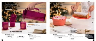 16 17
Servir
Beleza e transparência
na hora de servir
Doces momentos
Pode ir ao
micro-ondas
Bandeja com
alça, para retirar
os alimentos
com facilidade
1
1
2
2
Copo Premier - 300ml cada
7,5cm de diâm. x 9cm de alt.
1 Por: R$30,90
Cód. para 1 peça: 801146
1
4 por: R$25,00 cada
Cód. para 4 peças: 801152
EM POLICARBONATO
801142
Jarra Premier* - 2 Litros
28,7cm de alt. x 17,7cm de diâm. (com alça)
Preço sugerido: R$119,00
Por: R$99,00
2 800239
Travessa Quadrada Actualité - 2,5 litros
23,2cm de comp. x 23,2cm de larg. x 13,5cm de alt.
Preço sugerido: R$60,00
1 800232
Festa - 6 Litros
34,9cm de comp. x 22,4cm de larg. x 14,2cm de alt.
Preço sugerido: R$138,50
Por: R$99,00
2
Feito em policarbonato,
material altamente resistente
Pode ir ao refrigerador.
Tampa protege e
conserva os alimentos
Alça facilita na
hora de servir
*Jarra não decorada
NOVIDADES
28%
de desconto na
Festa 6 Litros
DES
CON
TO
 