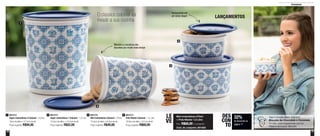 16 17
Armazenar
O clássico colonial vai
invadir a sua cozinha
LANÇAMENTOS
1
2
3
4
801214
Super Instantânea 1 Colonial - 1,2 Litro
13,3cm de diâm. x 15,5cm de alt.
Preço sugerido: R$52,00
2801212
Super Instantânea 4 Colonial - 4 Litros
19cm de diâm. x 21,5cm de alt.
Preço sugerido: R$94,00
1 801215
Mini Instantânea Colonial - 575ml
13,3cm de diâm. x 8,3cm de alt.
Preço sugerido: R$40,00
3 801213
Pote Master Colonial - 1,5 Litro
16,9cm de diâm. x 9,7cm de alt.
Preço sugerido: R$60,00
4
Veja a receita deste delicioso
Biscoito de Chocolate e Caramelo
no site: www.tupperware.com.br
Palavra de busca: Biscoito
Mini Instantânea 575ml
+ Pote Master 1,5 Litro
Por: R$68,00 o conjunto
Cód. do conjunto: 801503
LE
VE
32%
de desconto na
página 17
DES
CON
TO
Mantém a crocância dos
biscoitos por muito mais tempo
Fechamento em
um único toque
 