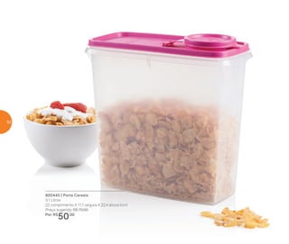 800445 | Porta Cereais
3,1 Litros
22 comprimento X 11,1 largura X 22,4 altura (cm)
Preço sugerido: R$ 72,00
Por: R$
50,00
62
 