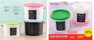 1 | 800440 | Tupper
Caixa Sal Bistrô 1,3Kg
16,3 comp. X 15 larg.
X 10,7 alt. (cm)
R$47,00
2
1
3
801189 | Açúcar 500ml
803481 | Tempero Caseiro 500ml
NOVIDADE
LEVE QUALQUERTupper Redondinha Bistrô | 11,6 comp. X 13 larg. X 9 alt. (cm)
Por
R$29,00cada
27%de desconto
Armazena
e organiza
o armário
3 | 800439 | Tupper Caixa
Café Bistrô 700g
18,2 comp. X 16,7 larg.
X 12,3 alt. (cm)
2 | 800438 | Tupper Caixa
Açúcar Bistrô 1,4Kg
18,2 comp. X 16,7 larg.
X 12,3 alt. (cm)
R$56,00
cada
Preço Sugerido
R$40,00cada
42
Armazenar
 